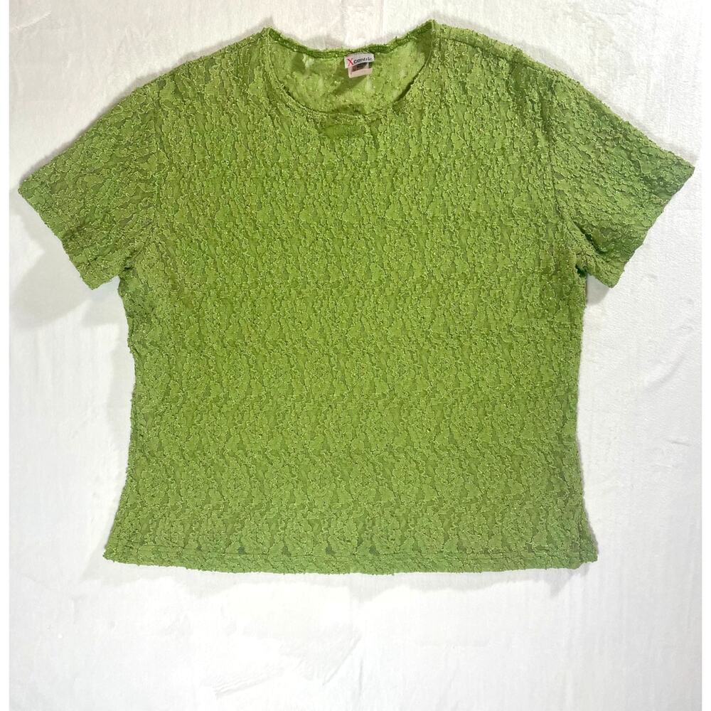 Vintage 90s Textured Baby Tee Crop Top Lime Green Women's Size 3X Artsy Grunge